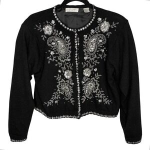 VTG Y2k Express Tricot Beaded Angora Wool Cardigan M Regency Holiday Sequin 90s